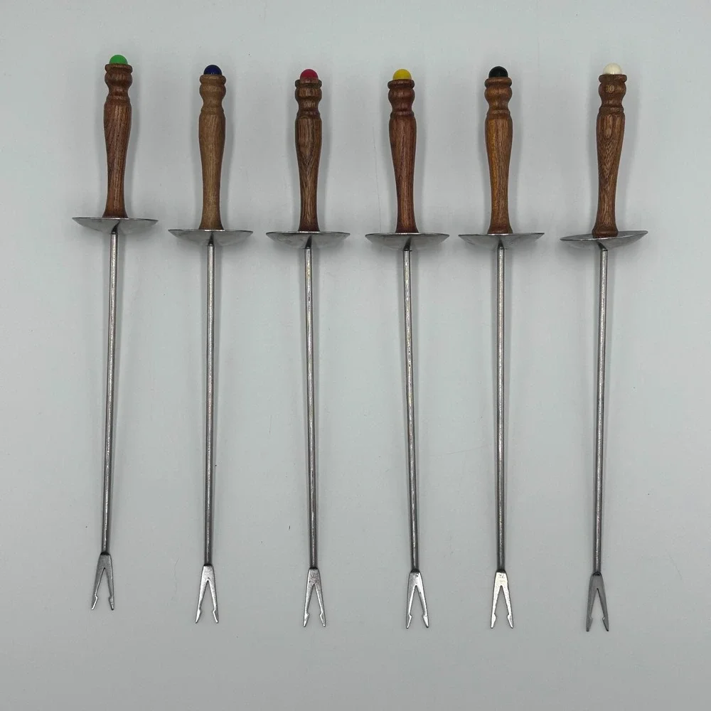 MCM Edelstahl Rostfrei Fondue Forks 6 Ea Germany Stainless Steel 2Prong Wood 11